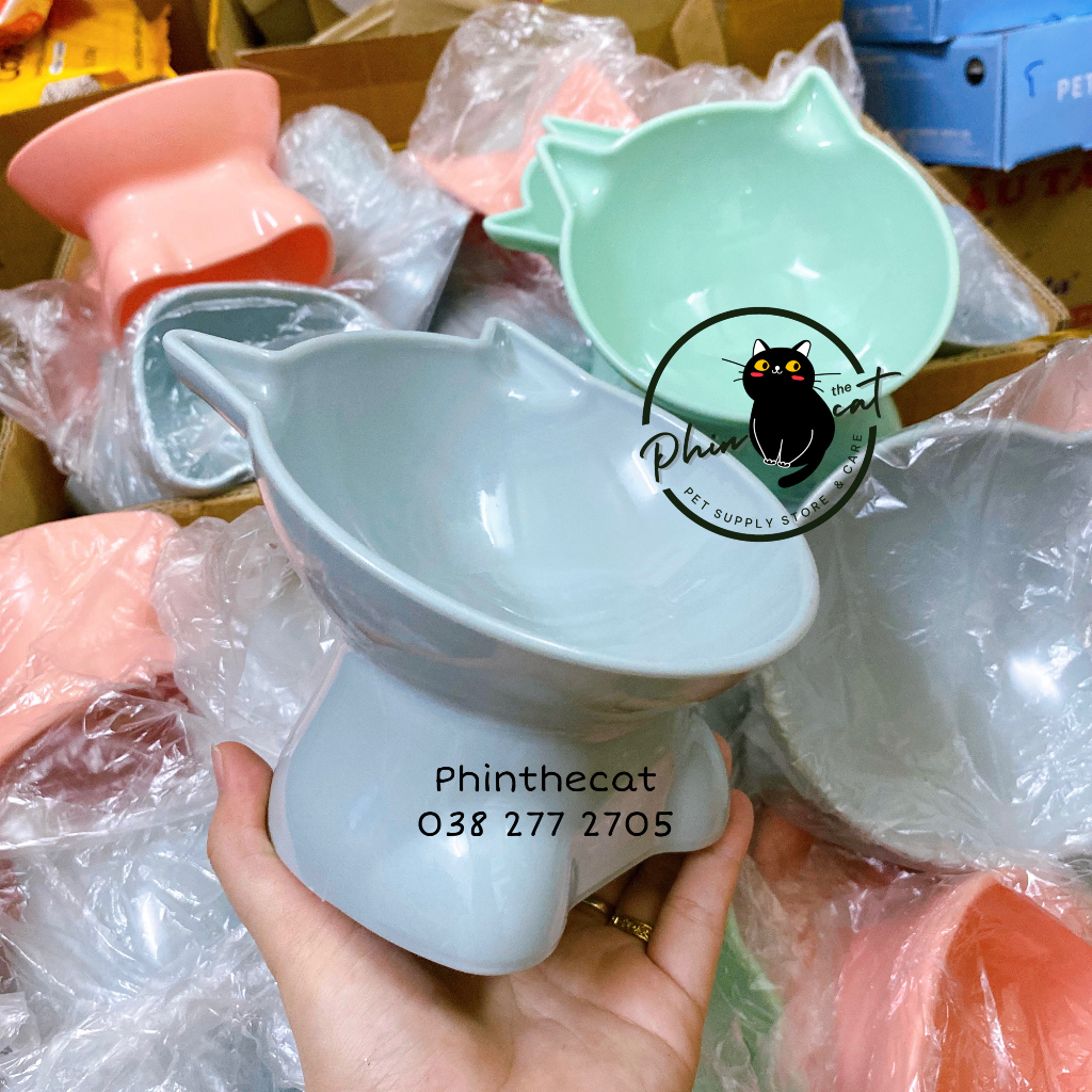 Chén ăn chống gù cho mèo - nhựa cứng cáp dễ vệ sinh - bảo vệ cột sống - Ảnh thật | phinthecat