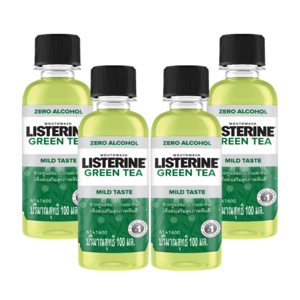 [GIFT] Combo 4 Nước súc miệng ngừa sâu răng vị trà xanh không cay Listerine Natural Green Tea 100ml/chai