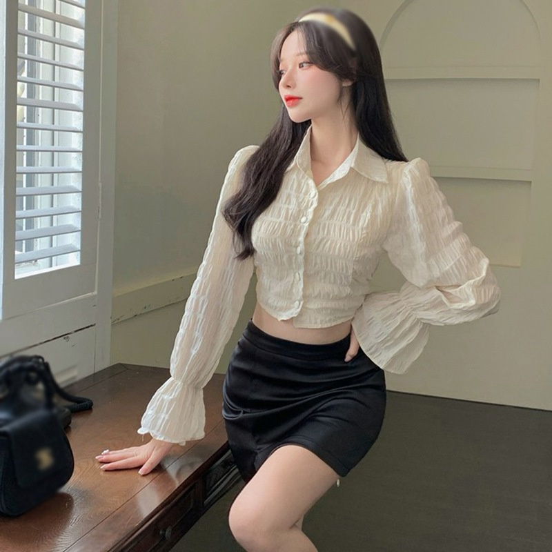 Áo croptop tay dài phối nơ quyến rũ sành điệu dành cho phái nữ cực xinh