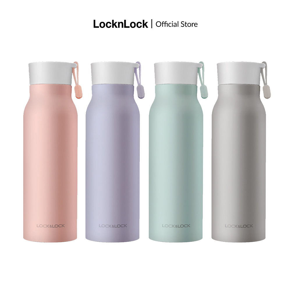 Bình giữ nhiêt Lock&Lock Name Tumbler 500ml - quai xách silicone, inox giữ nóng lạnh 4 màu LHC4125