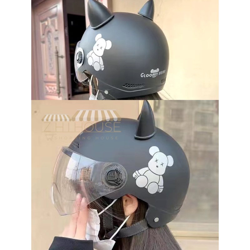 Mũ bảo hiểm 2/3, nón bảo hiểm 3/4 THOÁNG KHÍ CÓ TAI MÈO trẻ trung. Nón phi hành gia, nón gấu nhiều màu nam nữ ZHIHOUSE