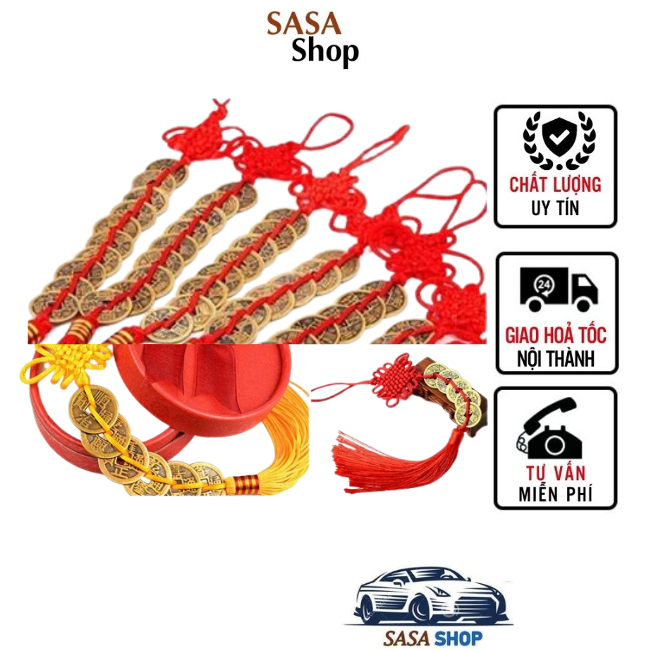 Khánh Treo Xe Ô Tô 5 Đồng Tiền Xu May Mắn, Dây Treo Xe Ô Tô