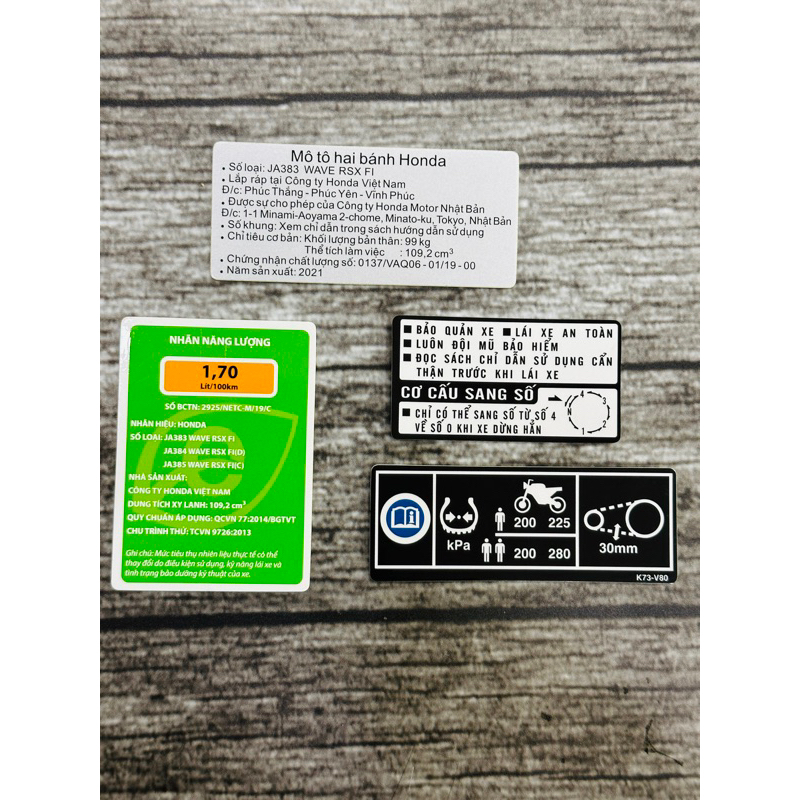 Tem thông số Wave Rsx hàng Zin chuẩn Hãng