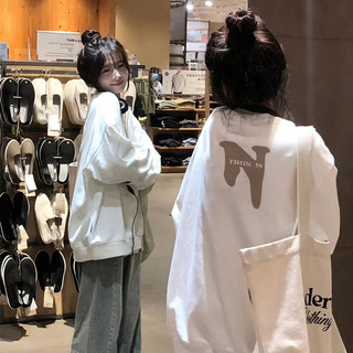 FOCUS local brand fashion trắng áo nỉ dài tay nữ form rộng sweater basic 100%cotton