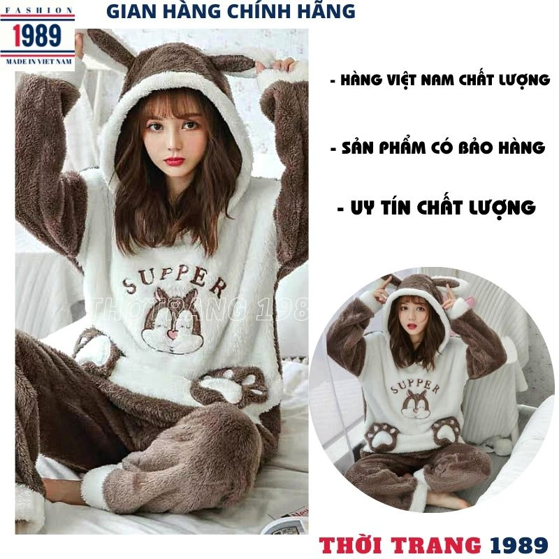 Bộ đồ mặc nhà lông cừu thêu hình sóc chữ SUPPPER kiểu dáng hàn quốc ,bộ ngủ lông cừu kute dễ thương ,lông siêu dầy ấm