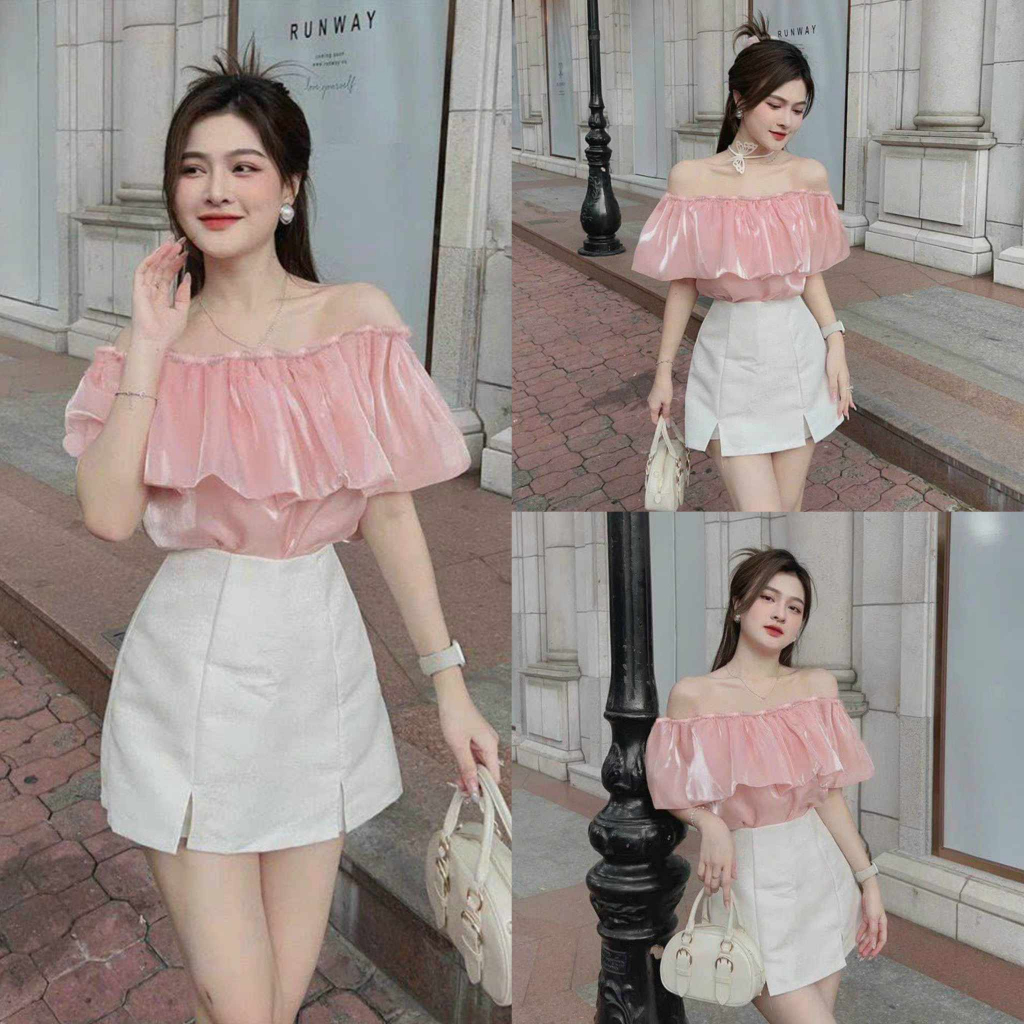 Sét đùi nữ giả váy cotton lạnh kèm áo trễ vai voan ánh tơ quyến rũ