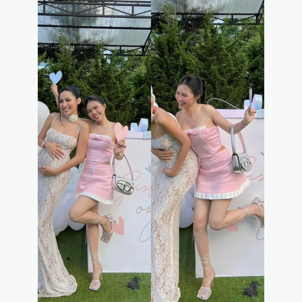 Set tafta kèm chân váy ngắn Caliesweet set áo cup ngực kèm chân váy chữ A chất tafta phong cách thiết kế CMS0040S