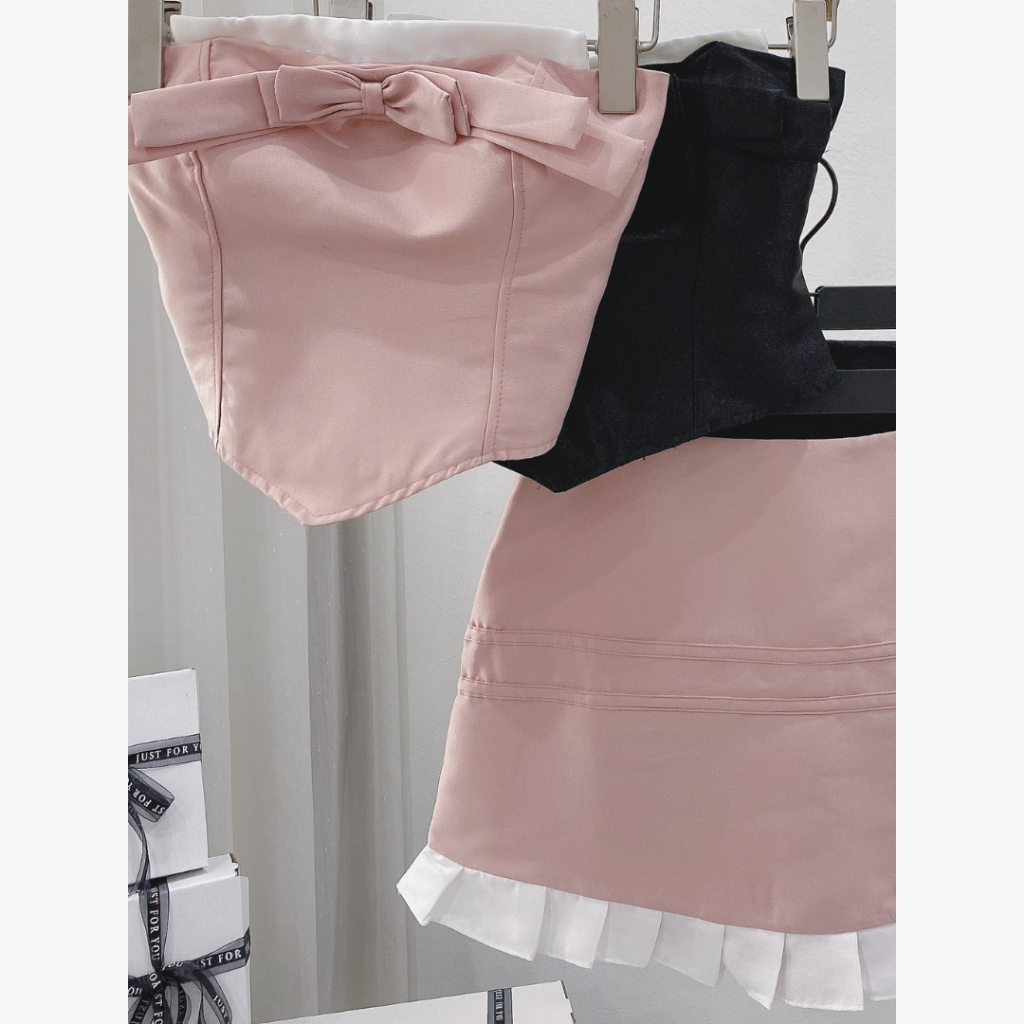 Set tafta kèm chân váy ngắn Caliesweet set áo cup ngực kèm chân váy chữ A chất tafta phong cách thiết kế CMS0040S