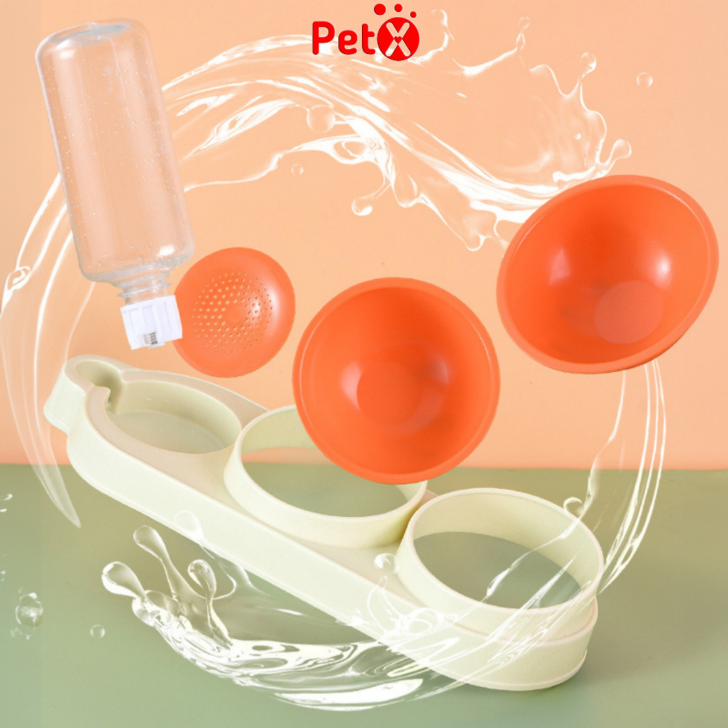 Bát ăn cho mèo, cho chó đơn đôi hai ba ngăn kèm bình nước tự động 500ml PetX