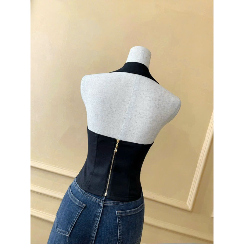 Áo Yếm Jean Denim Cổ Sơ Mi Siêu Sang Hàng Cao Cấp