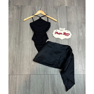 set bodysuit yếm+ chân váy tà lệch