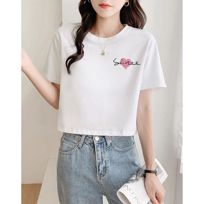 Áo croptop nữ rộng in hình tim chất cotton Loza GT6484