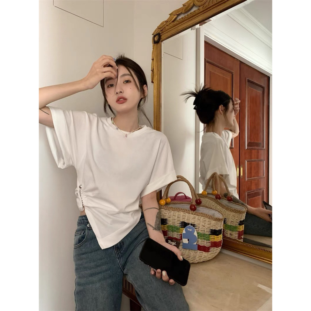 Áo thun tăm trễ vai dài tay vạt lệch Forgirlstudio ôm body tôn dáng siêu hot  T004
