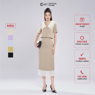 Set Đồ Nữ 𝐂𝐂𝐇𝐀𝐓 Áo Phối Chân Váy Dập Ly Dáng Suông Chất Tuytsi Cao Cấp 13BNS8004ST
