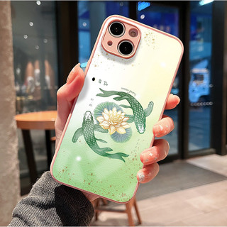 Ốp Điện Thoại Mặt Kính Họa Cá chép Dễ Thương Cho Iphone 14promax 12promax 11promax 7 8 13  kx1010