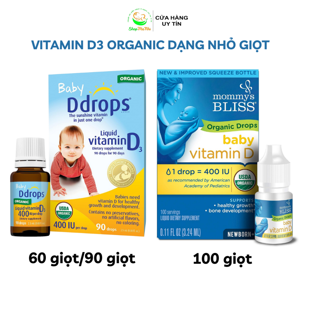 Vitamin D3 hữu cơ cho trẻ sơ sinh Mommys Bliss Organic D3 Drops, Shop Mẹ Nhi Organic.