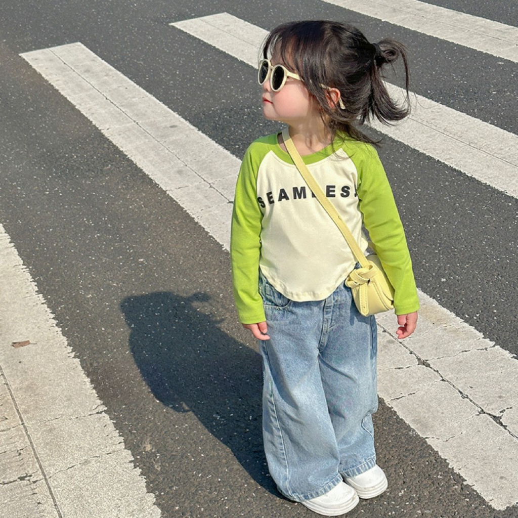 Đồ bé gái, set bộ dài tay bé gái chữ SEAMLESS chất cotton mịn mát, bộ quần áo bé gái dài tay thu đông