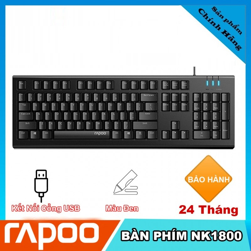 Bàn phím máy tính có dây Rapoo NK1800 Usb Màu Đen , Hàng Mới Chính Hãng Bh24T