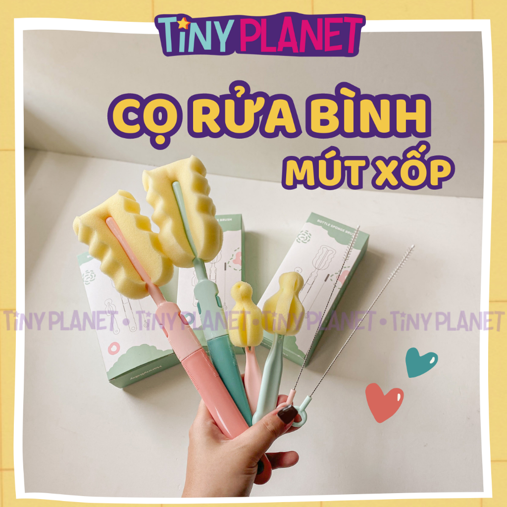 Cọ rửa bình sữa mút xốp 3 chi tiết Tiny Planet gồm cọ bình, cọ núm ti