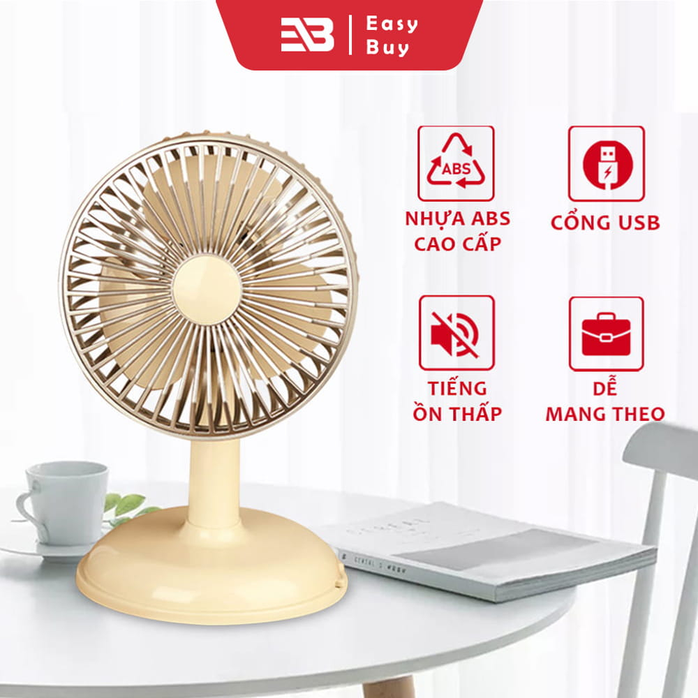 Quạt Tích Điện Để Bàn Kiểu Dáng Cổ Điển 2 Tốc Độ Gió Mát Quạt Mini Phong Cách Hàn Quốc Xinh Xắn Cổng Sạc USB Tiện Lợi-m