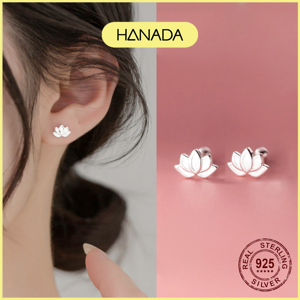 Bông Tai Bạc 925 Hanada Đài Sen Trơn Không Đá Đơn Giản 0638 B18