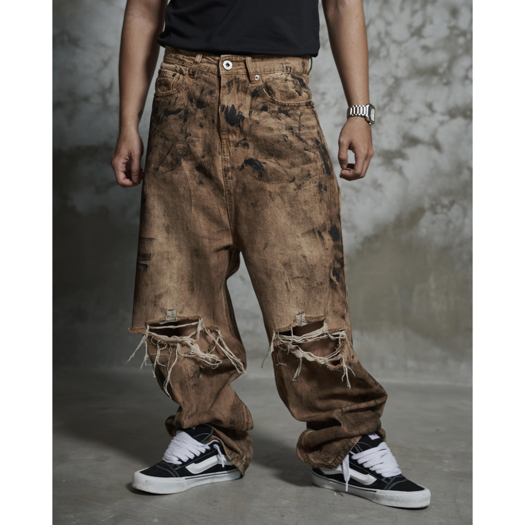 DIRTY COATING BAGGY JEANS -QUẦN BAGGY JEANS WASH ĐEN DƠ CUSTOM RÁCH