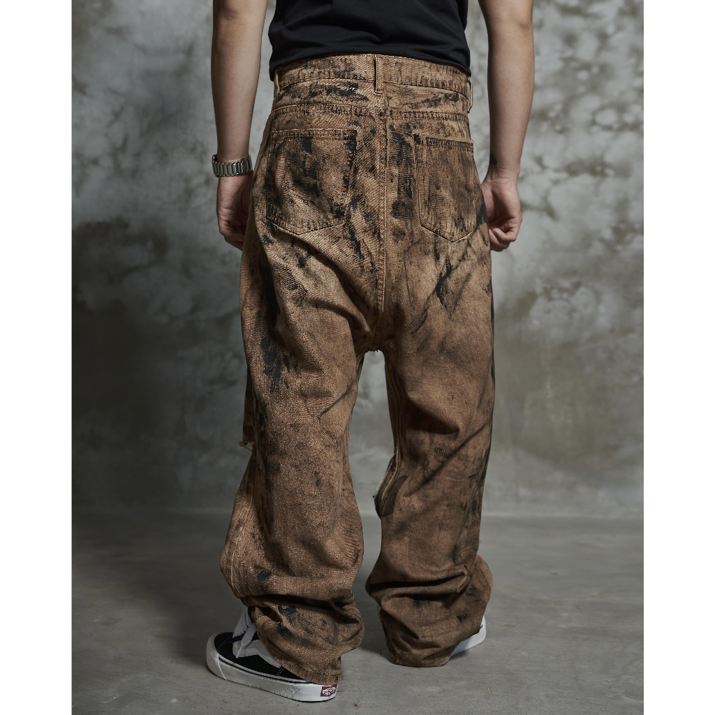 DIRTY COATING BAGGY JEANS -QUẦN BAGGY JEANS WASH ĐEN DƠ CUSTOM RÁCH