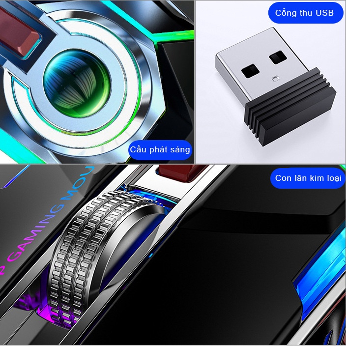Chuột máy tính không dây YINDIAO A5 gaming cho game thủ ngoại hình độc đáo LED RGB đa sắc kết nối USB 2.4G