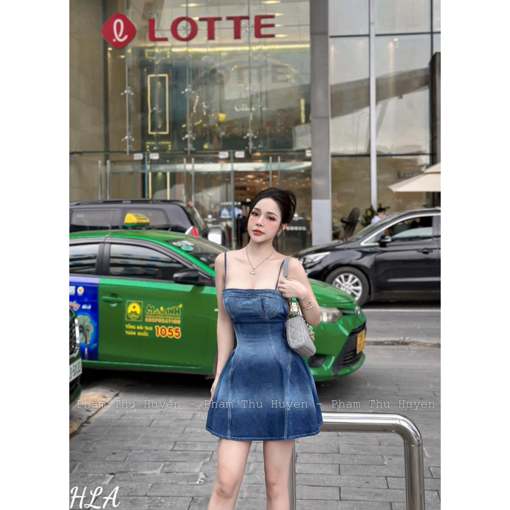 đầm váy jean cột nơ siêu hot