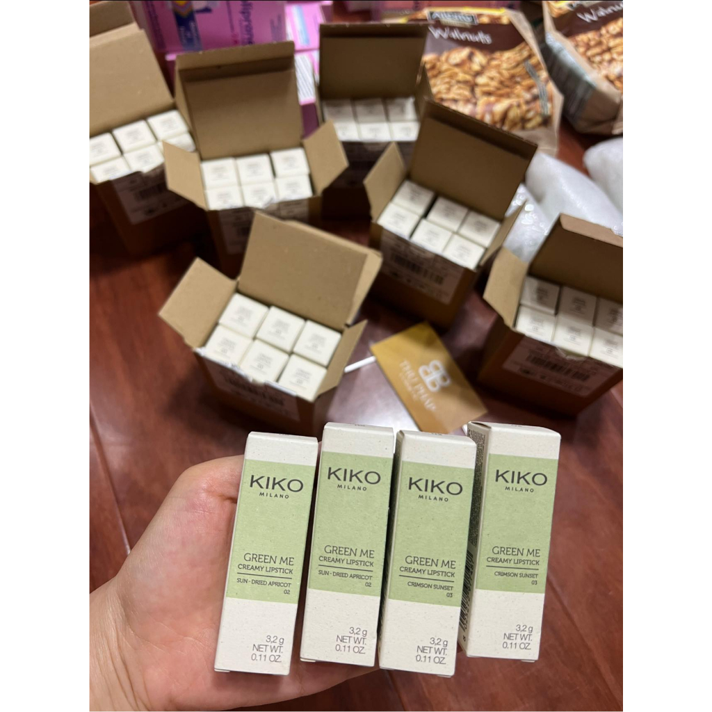KIKO Green Me Creamy Lipstick - Son hữu cơ kiko màu 02 cam đào, 03 đỏ cam