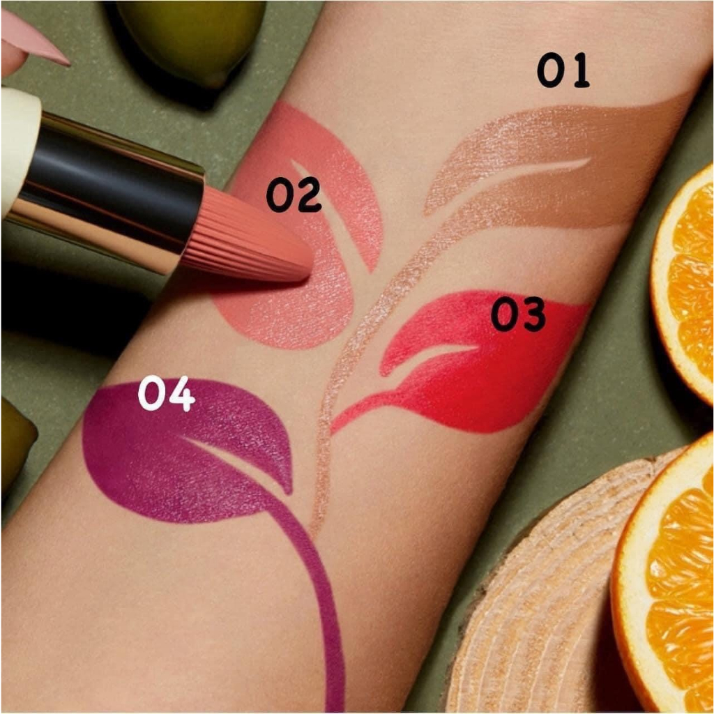 KIKO Green Me Creamy Lipstick - Son hữu cơ kiko màu 02 cam đào, 03 đỏ cam