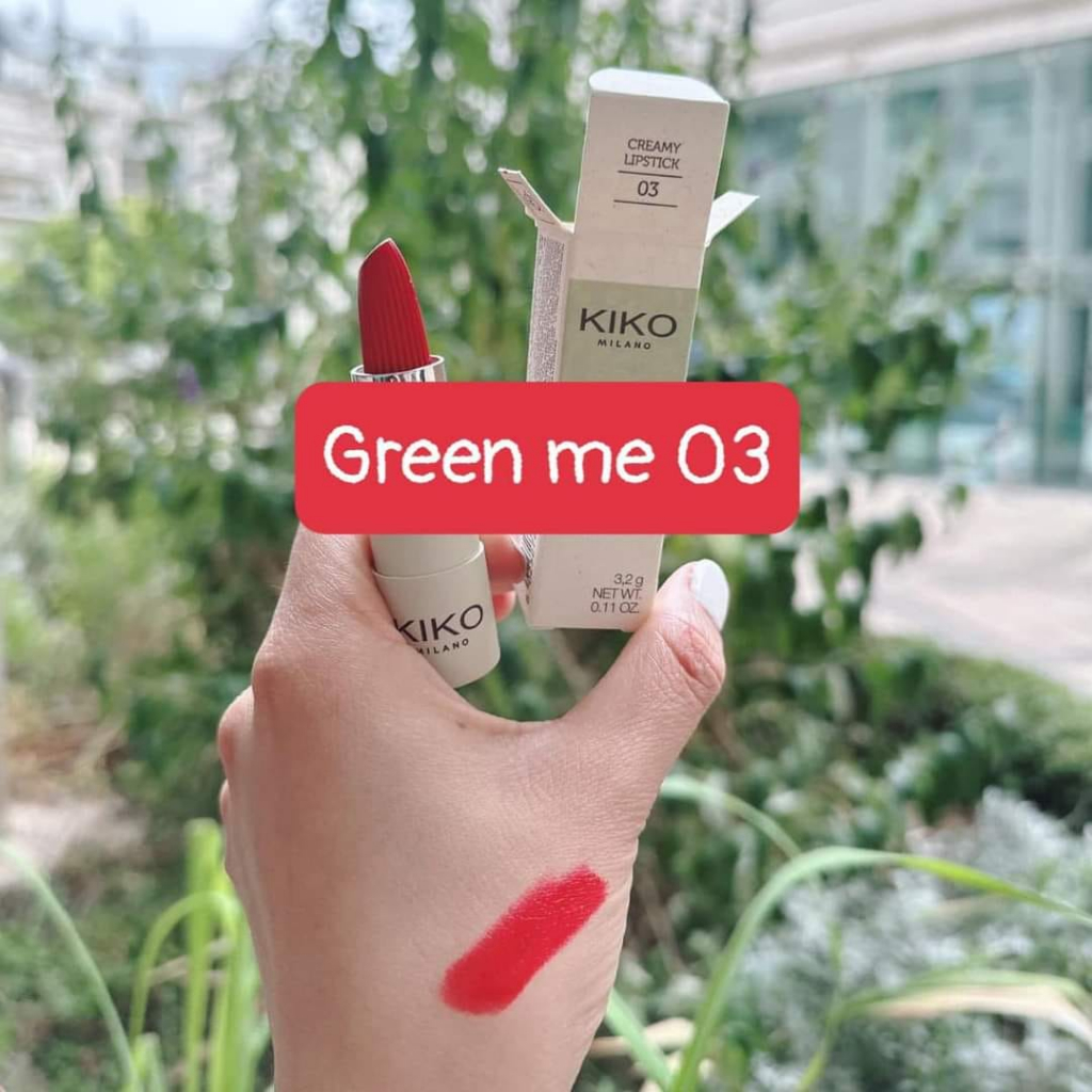 KIKO Green Me Creamy Lipstick - Son hữu cơ kiko màu 02 cam đào, 03 đỏ cam