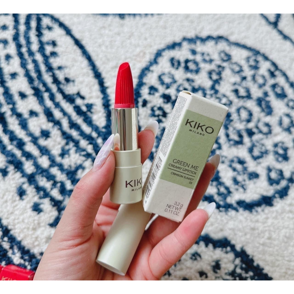 KIKO Green Me Creamy Lipstick - Son hữu cơ kiko màu 02 cam đào, 03 đỏ cam