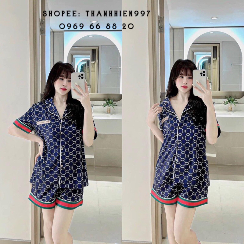 ❤️Hàng QC❤️Pijama cộc đùi McQ xanh Gucci''_Thanhhien997_lụa satin CC, form to A11115.