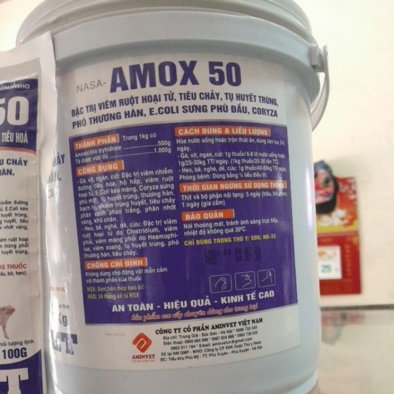 AMOX 50% 100g Aminvet phân xanh, phân trắng; bại huyết vịt, ngan...