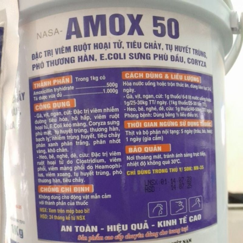 AMOX 50% 100g Aminvet phân xanh, phân trắng; bại huyết vịt, ngan...