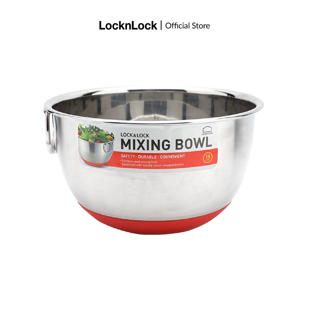 Bát trộn bằng inox LocknLock mixing bowl có tay cầm, đáy silicone trộn salad, ướp thịt, trộn bột (nhiều kích thước)