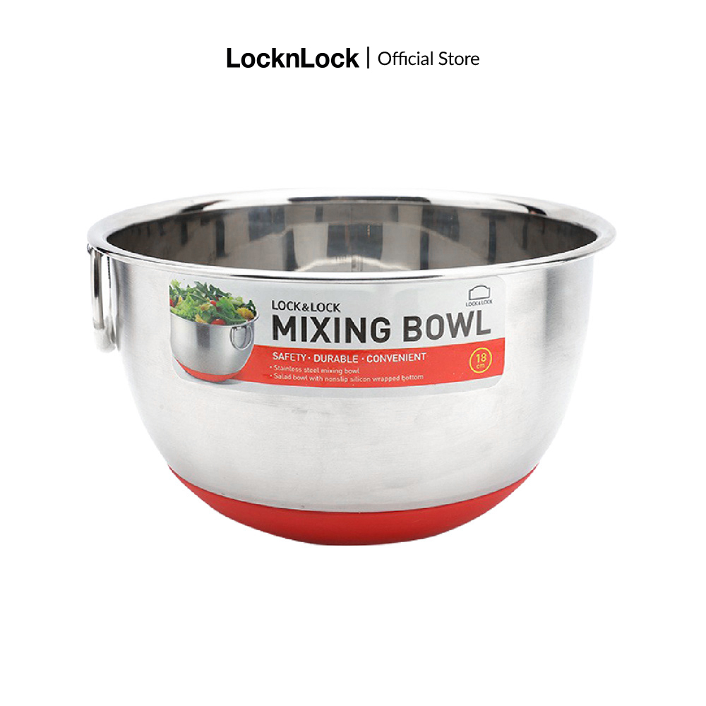 Bát trộn bằng inox LocknLock mixing bowl có tay cầm, đáy silicone trộn salad, ướp thịt, trộn bột (nhiều kích thước)