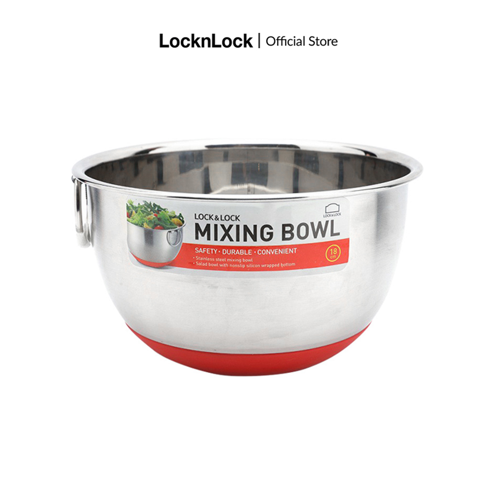 Bát trộn bằng inox LocknLock mixing bowl có tay cầm, đáy silicone trộn salad, ướp thịt, trộn bột (nhiều kích thước)