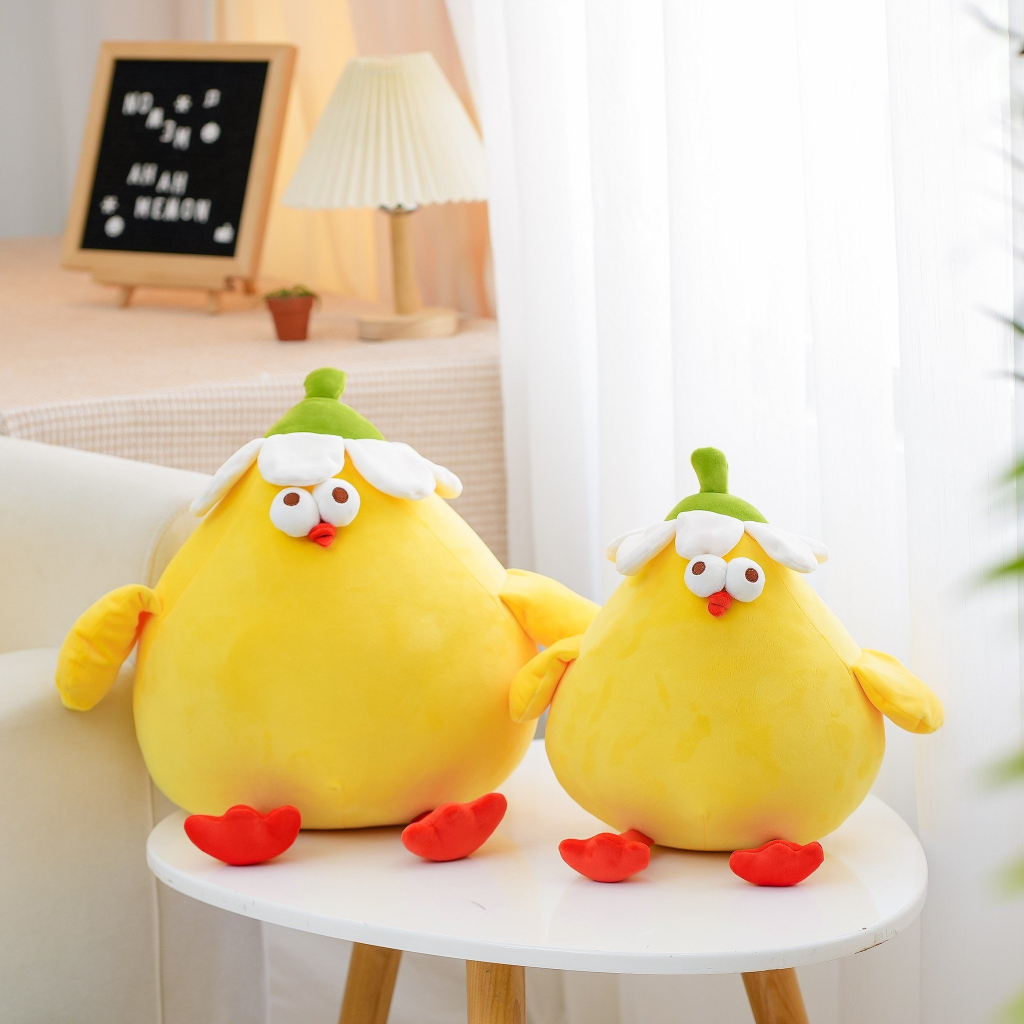 Gấu Bông Gà Bụng To Đội Hoa Ngộ Nghĩnh Đáng Yêu, Thú Nhồi Bông Hình Gà Con Mập Tròn Mềm Mại Làm Gối Tựa Vua Gấu Bông