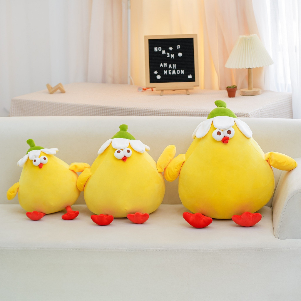 Gấu Bông Gà Bụng To Đội Hoa Ngộ Nghĩnh Đáng Yêu, Thú Nhồi Bông Hình Gà Con Mập Tròn Mềm Mại Làm Gối Tựa Vua Gấu Bông