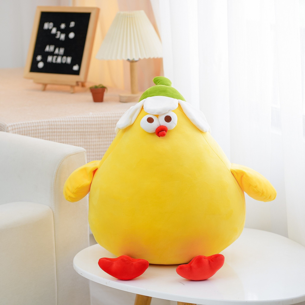 Gấu Bông Gà Bụng To Đội Hoa Ngộ Nghĩnh Đáng Yêu, Thú Nhồi Bông Hình Gà Con Mập Tròn Mềm Mại Làm Gối Tựa Vua Gấu Bông
