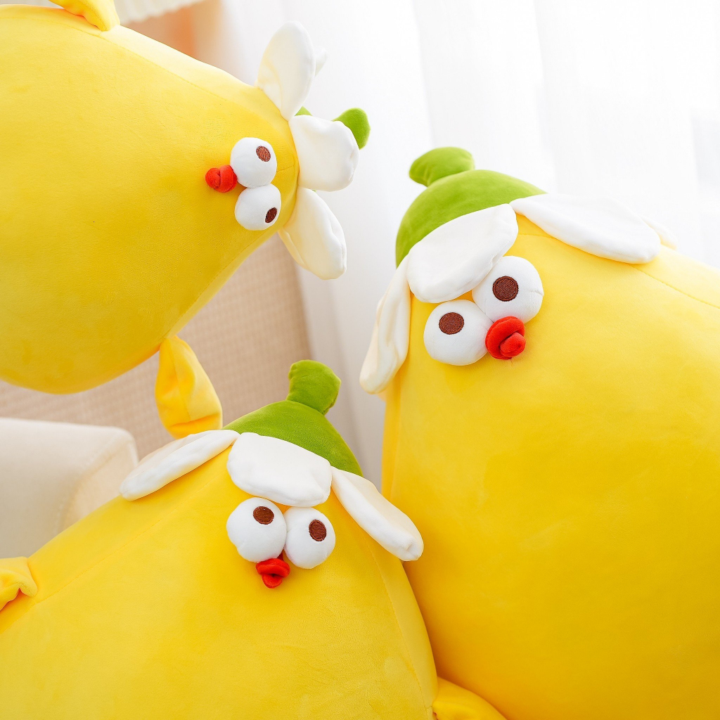 Gấu Bông Gà Bụng To Đội Hoa Ngộ Nghĩnh Đáng Yêu, Thú Nhồi Bông Hình Gà Con Mập Tròn Mềm Mại Làm Gối Tựa Vua Gấu Bông