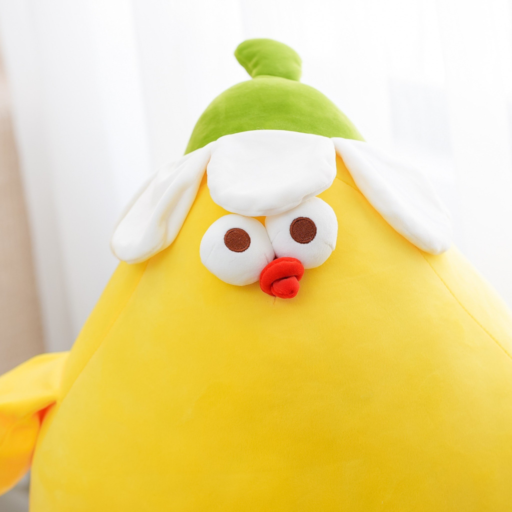 Gấu Bông Gà Bụng To Đội Hoa Ngộ Nghĩnh Đáng Yêu, Thú Nhồi Bông Hình Gà Con Mập Tròn Mềm Mại Làm Gối Tựa Vua Gấu Bông