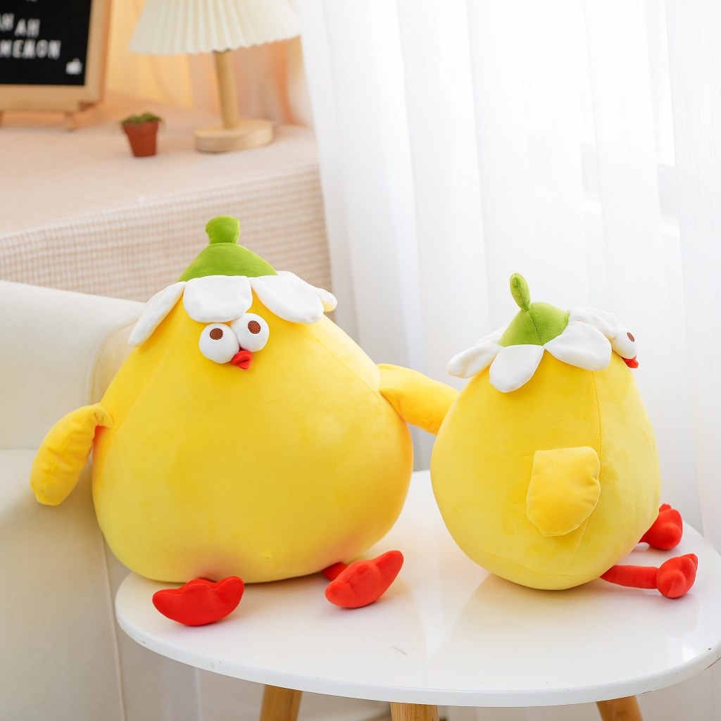 Gấu Bông Gà Bụng To Đội Hoa Ngộ Nghĩnh Đáng Yêu, Thú Nhồi Bông Hình Gà Con Mập Tròn Mềm Mại Làm Gối Tựa Vua Gấu Bông