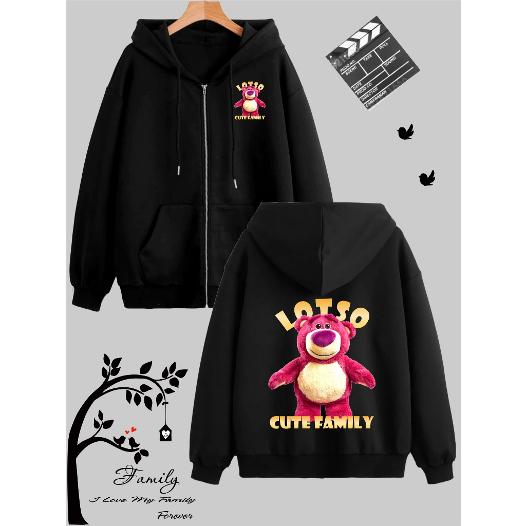 áo khoác hoodie zip gấu dâu màu xanh, áo khoác hoodie zip nữ/nam, Hoodie Zip đủ size