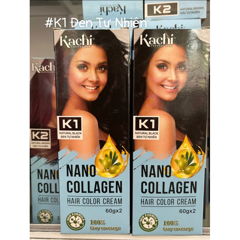 Nhuộm Phủ Bạc KaChi NaNo COLLAGEN HAIR COLOR CREAM 60gX2
