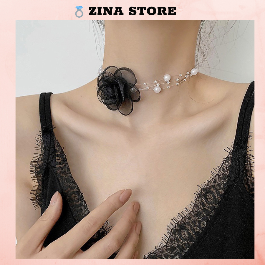 Vòng cổ choker nữ hình hoa màu đen sang trọng