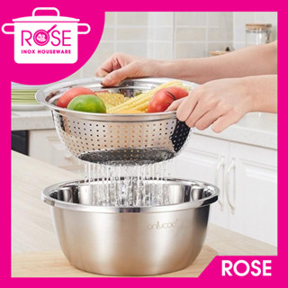 Bộ thau rổ inox 304 vo gạo, rửa rau củ quả tiện lợi, Chậu kèm rổ inox SÂU LÒNG DÀY DẶN HÀNG LOẠI 1
