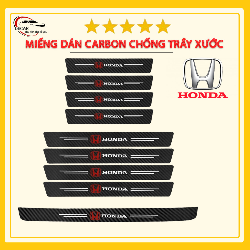 Bộ 9 miếng dán vân carbon nẹp cửa chống trầy xước bậc lên xuống oto xe hơi Honda Brio,City,Civic,HR-V,CR-V,Accord,Jazz